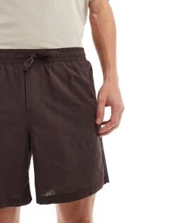 Jack & Jones Linen Mix Pull On Short In Brown For Men Seal Brown -Men Style Shop 206091547 2