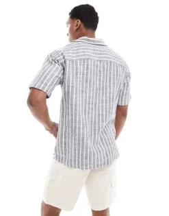 Jack & Jones Oversized Textured Shirt In Blue Stripe For Men Sky Captain -Men Style Shop 206091558 2