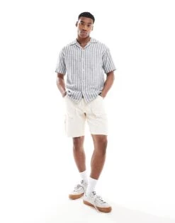 Jack & Jones Oversized Textured Shirt In Blue Stripe For Men Sky Captain -Men Style Shop 206091558 4