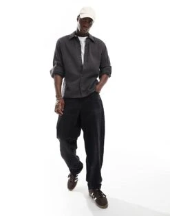 Jack & Jones Premium Oversized Waffle Long Sleeve Shirt In Black For Men Griffin -Men Style Shop 206091611 3