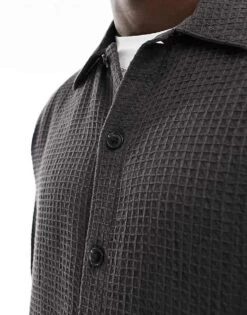 Jack & Jones Premium Oversized Waffle Long Sleeve Shirt In Black For Men Griffin -Men Style Shop 206091611 4