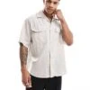 Jack & Jones Oversized Utility Pocket Linen Shirt In Beige For Men Crockery