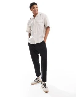 Jack & Jones Oversized Utility Pocket Linen Shirt In Beige For Men Crockery -Men Style Shop 206091643 3