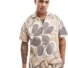 Jack & Jones Premium Cotton Revere Collar Shirt In Brown Retro Floral For Men Travertine -Men Style Shop 206091660 1 travertine