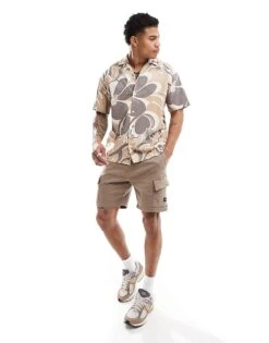 Jack & Jones Premium Cotton Revere Collar Shirt In Brown Retro Floral For Men Travertine -Men Style Shop 206091660 2