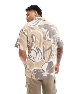 Jack & Jones Premium Cotton Revere Collar Shirt In Brown Retro Floral For Men Travertine -Men Style Shop 206091660 3