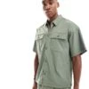 Jack & Jones Co-ord Oversized Nylon Utility Pocket Shirt In Khaki For Men Agave Green -Men Style Shop 206091693 1 agavegreen