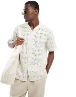 Jack & Jones Boxy Shirt In White Lace For Men Moonbeam