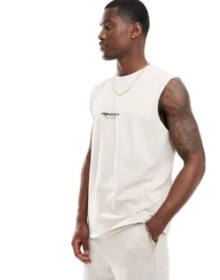 Jack & Jones Oversized Vest With Chest Logo In Beige For Men Moonbeam -Men Style Shop 206091708 1 moonbeam 1