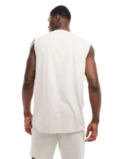 Jack & Jones Oversized Vest With Chest Logo In Beige For Men Moonbeam -Men Style Shop 206091708 4