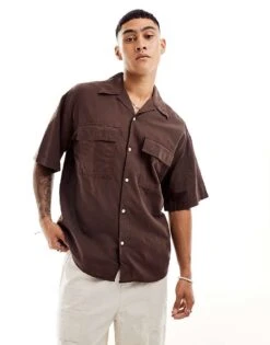 Jack & Jones Oversized Utility Pocket Linen Shirt In Brown For Men Seal Brown -Men Style Shop 206091720 1 sealbrown 1