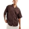 Jack & Jones Oversized Utility Pocket Linen Shirt In Brown For Men Seal Brown