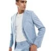 Jack & Jones Premium Linen Mix Slim Fit Blazer In Light Blue For Men Troposphere