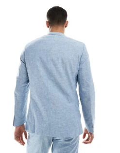 Jack & Jones Premium Linen Mix Slim Fit Blazer In Light Blue For Men Troposphere -Men Style Shop 206091727 3