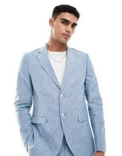 Jack & Jones Premium Linen Mix Slim Fit Blazer In Light Blue For Men Troposphere -Men Style Shop 206091727 4