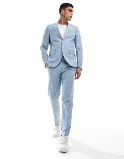 Jack & Jones Premium Linen Mix Slim Fit Blazer In Light Blue For Men Troposphere -Men Style Shop 206091727 5