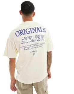 Jack & Jones Oversized T-shirt With Logo Backprint In Beige For Men Buttercream -Men Style Shop 206091812 3