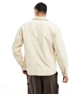 Jack & Jones Premium Twill Jacket With Utility Pockets In Beige For Men Almond Milk -Men Style Shop 206091824 2