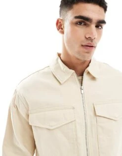 Jack & Jones Premium Twill Jacket With Utility Pockets In Beige For Men Almond Milk -Men Style Shop 206091824 4