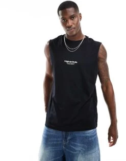 Jack & Jones Oversized Vest With Chest Logo In Black For Men -Men Style Shop 206091845 1 black 1
