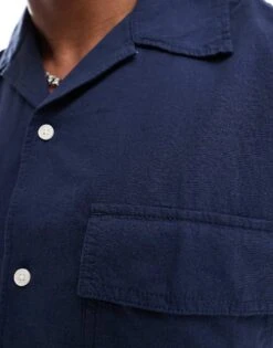 Jack & Jones Oversized Utility Pocket Linen Shirt In Navy For Men Navy Blazer -Men Style Shop 206091949 3