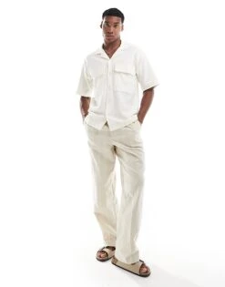 Jack & Jones Premium Oversized Textured Shirt With Utility Pockets In Ecru For Men Cloud Dancer -Men Style Shop 206092035 1 clouddancer 1