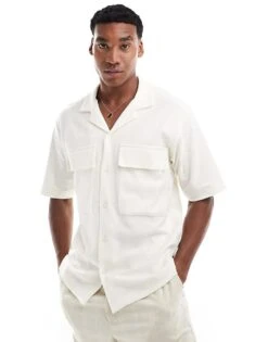 Jack & Jones Premium Oversized Textured Shirt With Utility Pockets In Ecru For Men Cloud Dancer -Men Style Shop 206092035 2