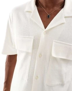 Jack & Jones Premium Oversized Textured Shirt With Utility Pockets In Ecru For Men Cloud Dancer -Men Style Shop 206092035 3