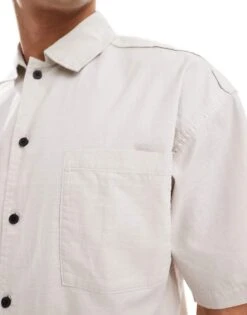 Jack & Jones Co-ord Oversized Textured Shirt With Poppers In Beige For Men Moonbeam -Men Style Shop 206092059 3