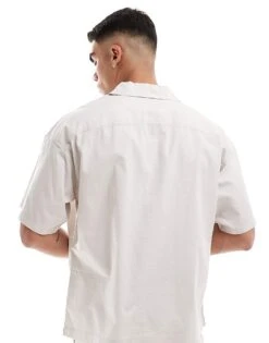 Jack & Jones Co-ord Oversized Textured Shirt With Poppers In Beige For Men Moonbeam -Men Style Shop 206092059 4