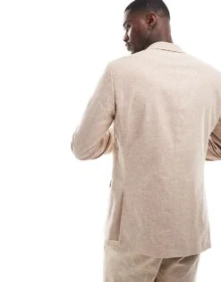 Jack & Jones Premium Linen Mix Slim Fit Blazer In Beige For Men Travertine -Men Style Shop 206092078 3