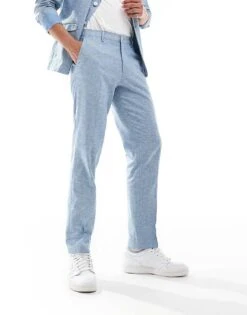 Jack & Jones Premium Linen Mix Slim Fit Trouser In Light Blue For Men Troposphere -Men Style Shop 206092191 4