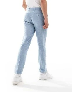 Jack & Jones Premium Linen Mix Slim Fit Trouser In Light Blue For Men Troposphere -Men Style Shop 206092191 5