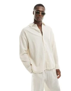 Jack & Jones Crinkle Long Sleeved Shirt In Beige For Men Moonbeam -Men Style Shop 206092244 1 moonbeam 1