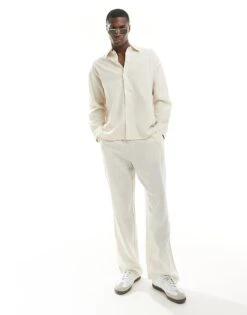 Jack & Jones Crinkle Long Sleeved Shirt In Beige For Men Moonbeam -Men Style Shop 206092244 2