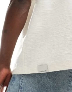 Jack & Jones Premium Oversized Textured T-shirt In Ecru For Men Snow White -Men Style Shop 206092300 3