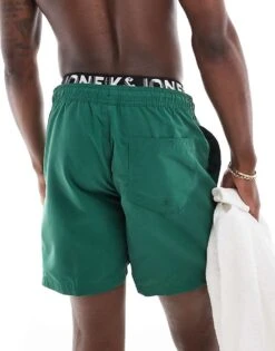 Jack & Jones Double Waistband Swim Shorts In Green For Men Dark Green -Men Style Shop 206092308 3
