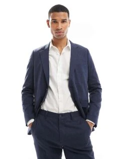 Jack & Jones Premium Linen Mix Slim Fit Blazer In Navy For Men Dark Navy