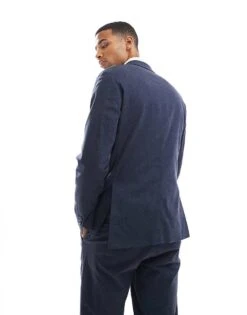 Jack & Jones Premium Linen Mix Slim Fit Blazer In Navy For Men Dark Navy -Men Style Shop 206092348 3