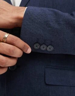 Jack & Jones Premium Linen Mix Slim Fit Blazer In Navy For Men Dark Navy -Men Style Shop 206092348 4