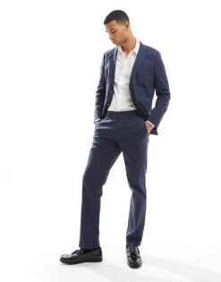 Jack & Jones Premium Linen Mix Slim Fit Blazer In Navy For Men Dark Navy -Men Style Shop 206092348 5