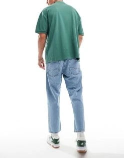 Jack & Jones Dave Wide Cropped Rigged Jean In Light Blue Wash For Men Blue Denim -Men Style Shop 206092349 3