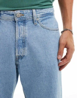 Jack & Jones Dave Wide Cropped Rigged Jean In Light Blue Wash For Men Blue Denim -Men Style Shop 206092349 4