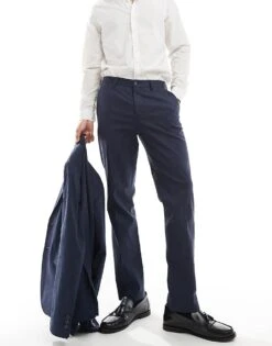 Jack & Jones Premium Linen Mix Slim Fit Trouser In Navy For Men Dark Navy -Men Style Shop 206092350 1 darknavy 1