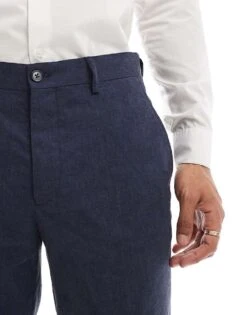 Jack & Jones Premium Linen Mix Slim Fit Trouser In Navy For Men Dark Navy -Men Style Shop 206092350 5