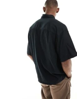 Jack & Jones Super Oversized Button Down Linen Shirt In Black For Men -Men Style Shop 206092352 2