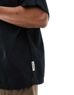 Jack & Jones Super Oversized Button Down Linen Shirt In Black For Men -Men Style Shop 206092352 3