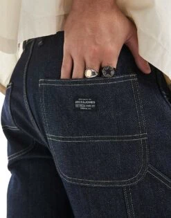 Jack & Jones Eddie Loose Fit Carpenter Jean In Dark Indigo For Men Blue Denim -Men Style Shop 206092379 4