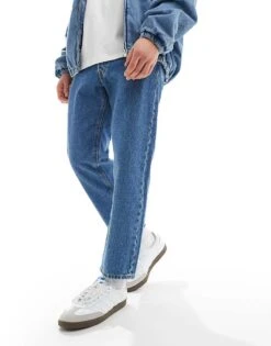 Jack & Jones Mark Wide Cropped Rigged Jean In Mid Blue Wash For Men Blue Denim