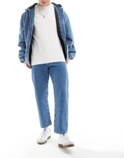 Jack & Jones Mark Wide Cropped Rigged Jean In Mid Blue Wash For Men Blue Denim -Men Style Shop 206092442 4